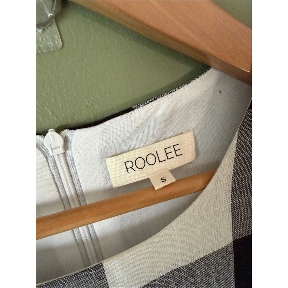 Roolee Maddie Buffalo Plaid Dress Black White Midi Side Pocket Short Sleeve Sz S - Picture 5 of 9